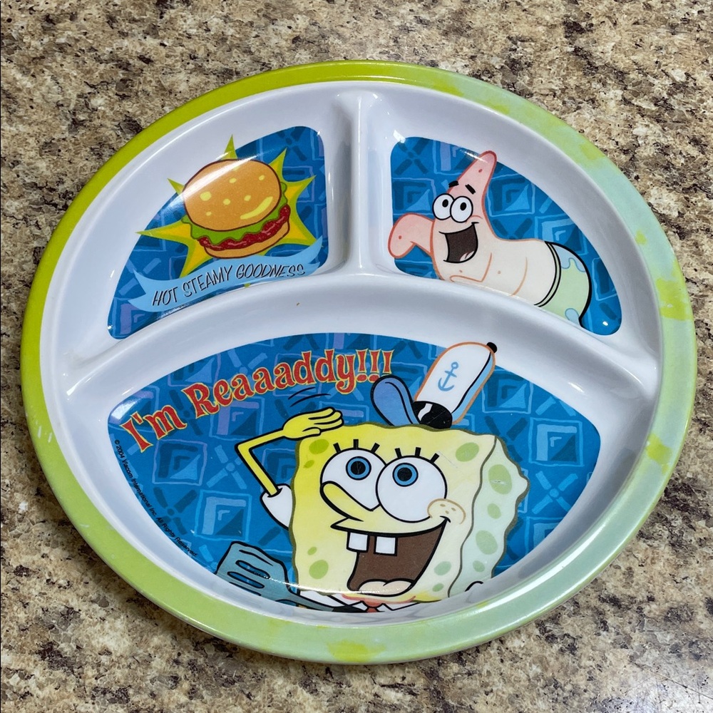 Vintage Zak! SpongeBob SquarePants Divided Dinner Plate. Melamine  GUC